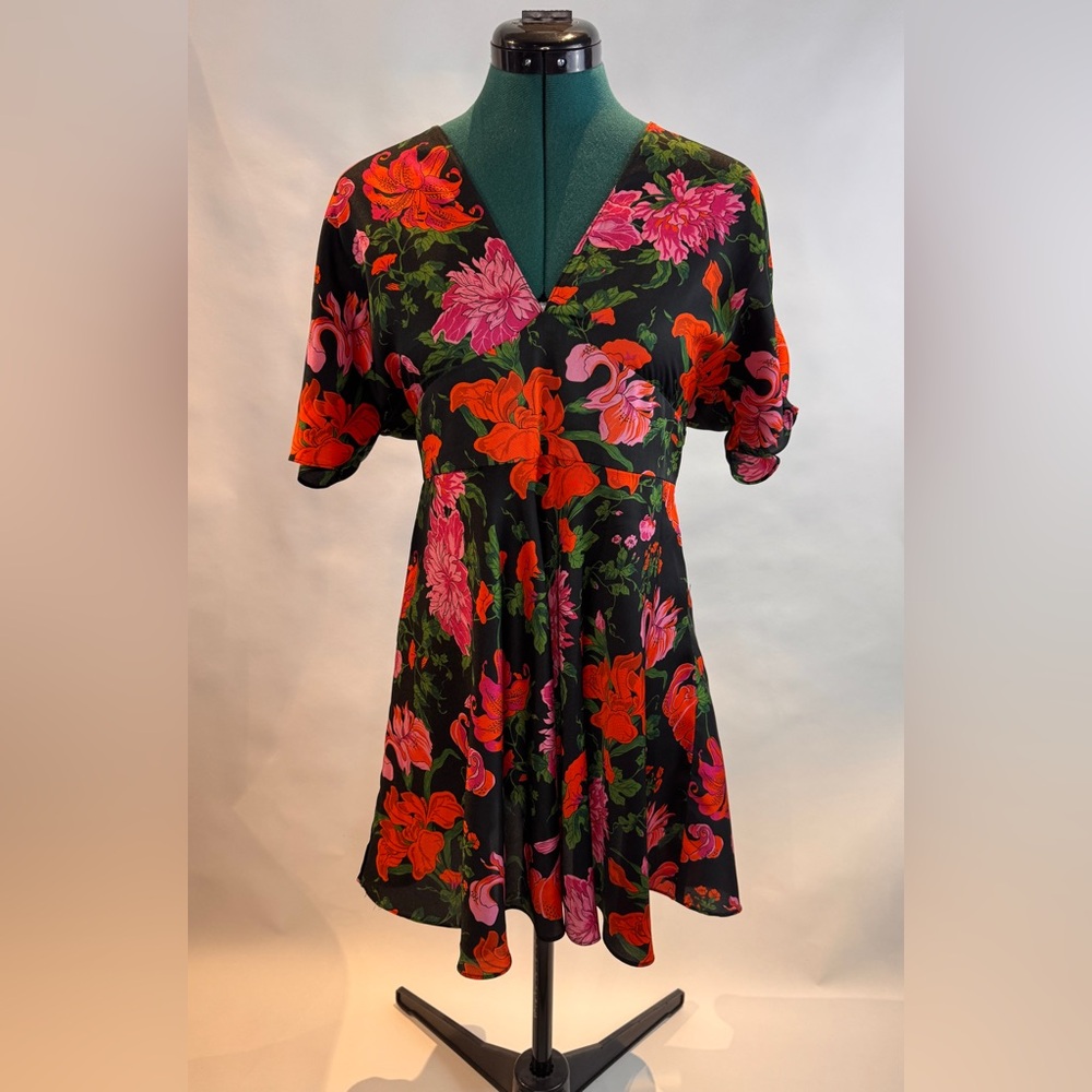 Zara Woman Black Mini Floral Print Flare Dress